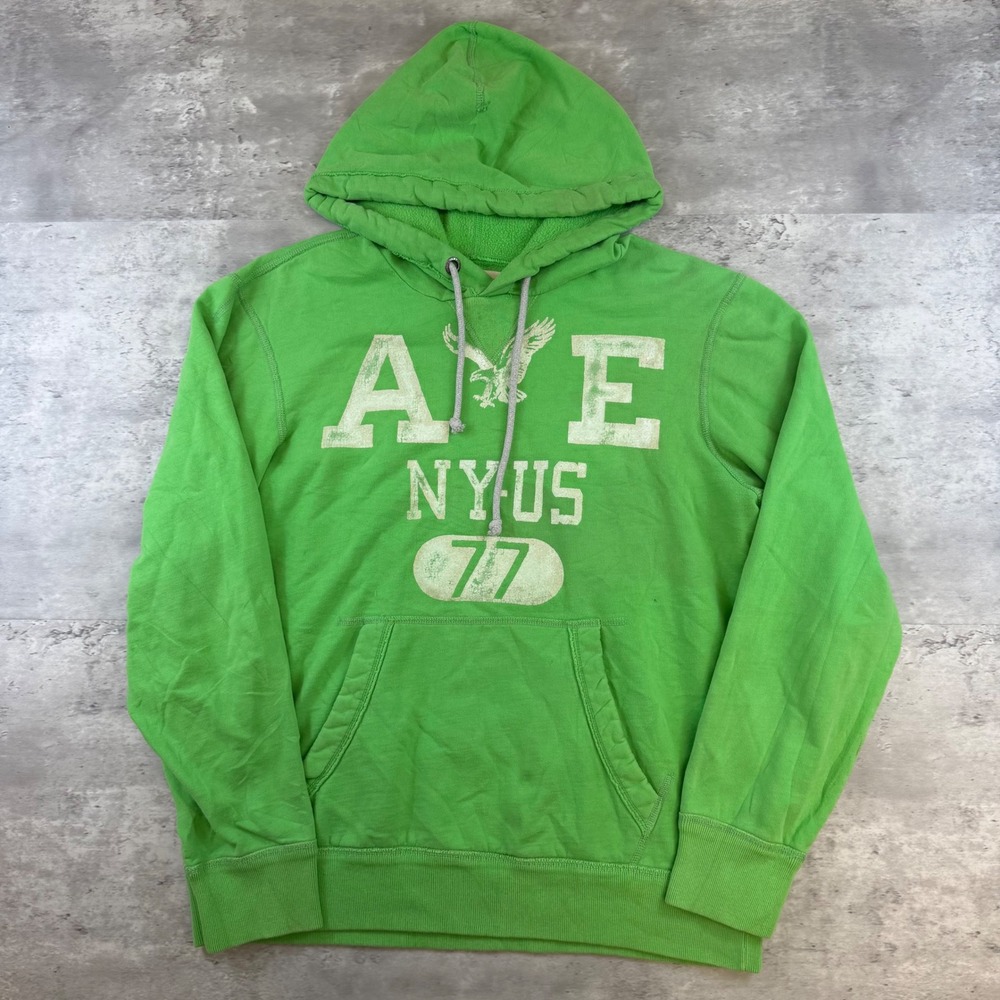American Eagle Outfitters Mens Large Lime Green Graphic Pullover Hoodie AE 77